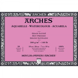 Arches Sulu Boya Defteri Blok Sıcak Baskı - Düz Doku 300 gr. 18x26 cm. 20 Yaprak - Arches 
