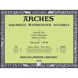Arches Sulu Boya Defteri Blok Soğuk Baskı - Orta Doku 185 gr. 23x31 cm. 20 Yaprak - Arches 