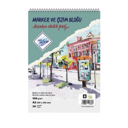 Art Liva Marker ve Çizim Defteri 190 gr. A3 20 yaprak - Art Liva