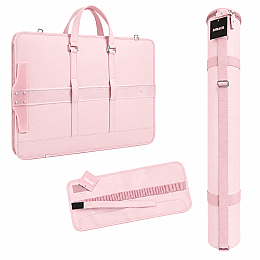 BBack Deri Körüklü Proje Çantası-Proje Tüpü-Rulo Kalemlik 3'lü Set PASTEL PEMBE - 1