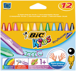 Bic Kids Plastidecor Triangle Elleri Kirletmeyen Üçgen Jumbo Mum Pastel Boya 12 Renk - Bic
