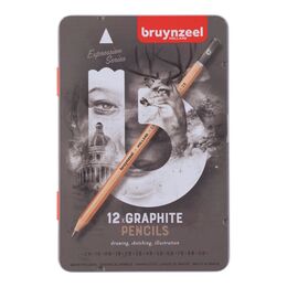 Bruynzeel Expression Graphite Dereceli Kalem Karakalem Eskiz Çizim Seti 12'li Metal Kutu - 1