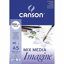 Canson Mix Media Imagine Çok Amaçlı Eskiz Çizim Defteri Blok 200 gr. A5 50 yaprak - Canson