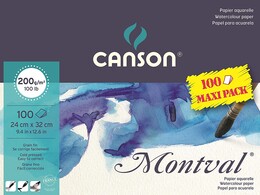 Canson Montval Maxi Pack Sulu Boya Defteri Blok 200 gr. 24x32 cm. 100 yaprak - Canson