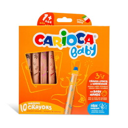 Carioca Baby Jumbo Ahşap Gövde 3 in 1 Boya Kalemi 10 Renk Kalemtraş Hediyeli 1+ Yaş - Carioca