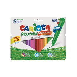 Carioca Plastello Jumbo Üçgen Elleri Kirletmeyen Yıkanabilir Mum Boya 12 Renk - Carioca