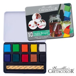 Cretacolor Aqua Brique Profesyonel Tablet Sulu Boya Seti 10 Renk Metal Kutu - Cretacolor