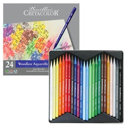 Cretacolor Aqua Monolith Ağaçsız Sulandırılabilr Aquarell Boya Kalemi Seti 24 Renk Metal Kutu - Cretacolor