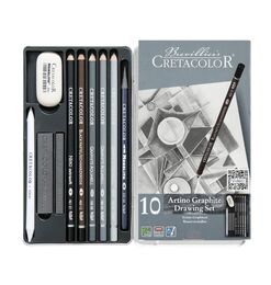 Cretacolor Artino Graphite Drawing Set Karakalem Eskiz Çizim Seti Metal Kutu 10 Parça - 1