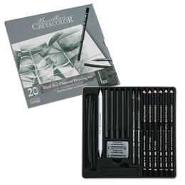 Cretacolor Black Box Charcoal Drawing Set Karakalem Eskiz Çizim Seti Metal Kutu 20 Parça - Cretacolor