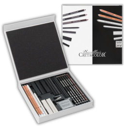 Cretacolor Black & White Drawing Set Premium Karakalem Eskiz Çizim Seti Hediyelik Kutu 25 Parça - Cretacolor