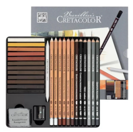 Cretacolor Creativo Drawing Profesyonel Karakalem Eskiz Çizim Seti 27 Parça Metal Kutu - Cretacolor