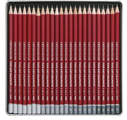 Cretacolor Fine Art Graphite Dereceli Kalem Karakalem Eskiz Çizim Seti Metal Kutu 24'lü - Cretacolor