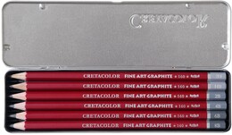 Cretacolor Fine Art Graphite Dereceli Kalem Karakalem Eskiz Çizim Seti Metal Kutu 6'lı - Cretacolor