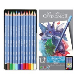Cretacolor Marino Sulandırılabilir Aquarell Boya Kalemi Seti 12 Renk Metal Kutu - Cretacolor
