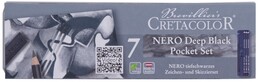Cretacolor Nero Deep Black Pocket Set Karakalem Eskiz Çizim Seti Metal Kutu 7 Parça - Cretacolor