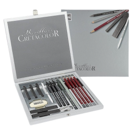 Cretacolor Silver Box Ahşap Kutulu Profesyonel Karakalem Eskiz Çizim Seti 17 Parça - Cretacolor