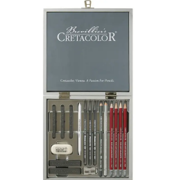 Cretacolor Silver Box Ahşap Kutulu Profesyonel Karakalem Eskiz Çizim Seti 17 Parça - 3