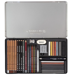 Cretacolor Ultimo Drawing Set Profesyonel Karakalem Eskiz Çizim Seti 35 Parça Metal Kutu - Cretacolor