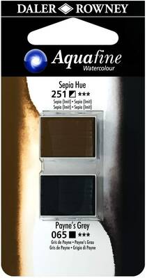 Daler Rowney Aquafine 1/2 Tablet Sulu Boya 2'li Set SEPIA HUE / PAYNE'S GREY - 1
