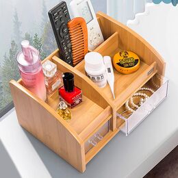 Daxi Bambu Ahşap Çekmeceli Kalemlik Çok Amaçlı Masaüstü Makyaj Düzenleyici Organizer - 6
