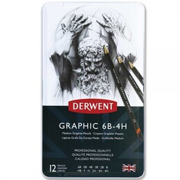 Derwent Graphic Dereceli Kalem Karakalem Eskiz Çizim Seti Medium (Designer) 12'li Teneke Kutu - 2
