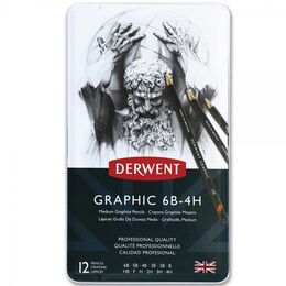 Derwent Graphic Dereceli Kalem Karakalem Eskiz Çizim Seti Medium (Designer) 12'li Teneke Kutu - 2