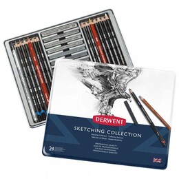 Derwent Sketching Collection Karakalem Eskiz Çizim Seti 24'lü Teneke Kutu - 1
