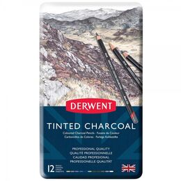 Derwent Tinted Charcoal Renkli Kömür Füzen Karakalem Eskiz Çizim Seti 12'li Teneke Kutu - 2