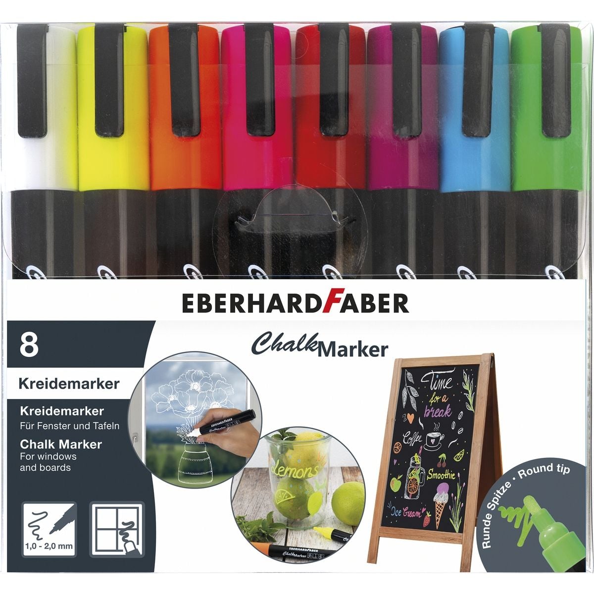Eberhard Faber Chalk 1-2 mm Yuvarlak Uç Su Bazlı Sıvı Tebeşir Kalemi Seti 8 Renk - 1