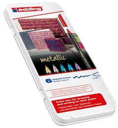 Edding 1200 Grafik Kalemi Seti 6 RENK METALİK RENKLER METAL KUTULU - Edding