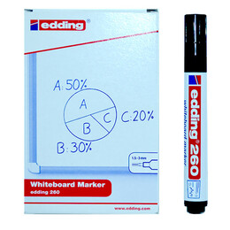 Edding 260 Whiteboard Marker Yazı Tahtası Kalemi 10'lu Kutu Siyah - 1