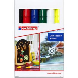 Edding 4095 Kara Tahta ve Cam için Likit Tebeşir Kalemi Seti 6 Renk - 1