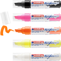 Edding 5000 Akrilik Boyama Markörü Seti 5-10 mm Kesik Uç 5 RENK SET FOSFORLU - 1