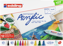 Edding Akrilik Boyama Markörü Seti Marker Creative Set 12 Mix Kalem + Akrilik Boya Defteri - Edding