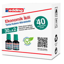 Edding BT30 Yazı Tahtası Kalemi Mürekkebi 30 ml. x 2'li Kutu YEŞİL - 1
