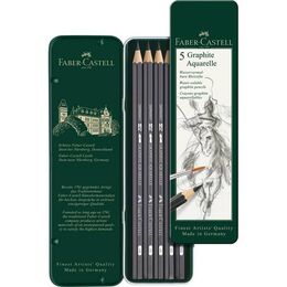 Faber Castell Graphite Aquarelle Suda Çözünür Karakalem Eskiz Çizim Kalemi Seti 5'li Metal Kutu - 1