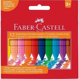 Faber Castell Grip Jumbo Crayon Kalın Silinebilir Mum Boya 12 Renk - Faber Castell