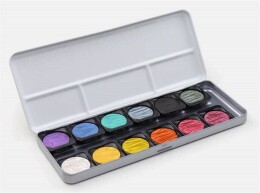 Finetec Metalik Yaldız Tablet Sulu Boya Seti 12 Renk F1200S - Finetec