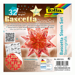 Folia Bascetta Stern Çift Taraflı Origami Kağıdı 15x15 cm. 32 Yaprak GRAFİK KIRMIZI - Folia
