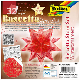 Folia Bascetta Stern Çift Taraflı Origami Kağıdı 15x15 cm. 32 Yaprak KIŞ MOTİFİ KIRMIZI - Folia