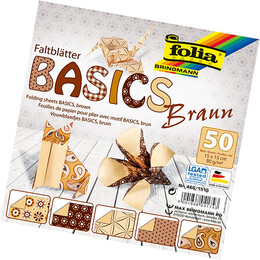 Folia Origami Kağıdı 15x15 cm. 5 Desen 50 Yaprak Basic Kahve - Folia