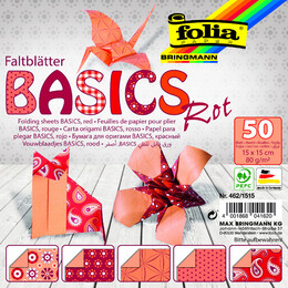 Folia Origami Kağıdı 15x15 cm. 5 Desen 50 Yaprak Basic Kırmızı - Folia