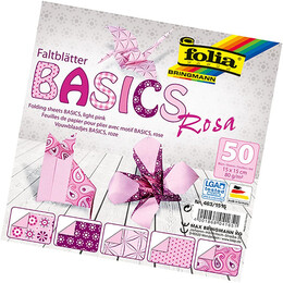 Folia Origami Kağıdı 15x15 cm. 5 Desen 50 Yaprak Basic Pembe - Folia