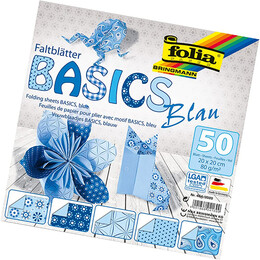 Folia Origami Kağıdı 20x20 cm. 5 Desen 50 Yaprak Basic Mavi - Folia