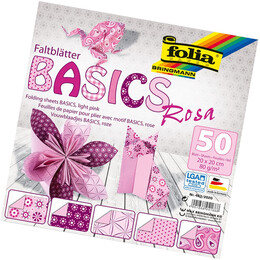 Folia Origami Kağıdı 20x20 cm. 5 Desen 50 Yaprak Basic Pembe - Folia