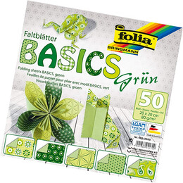 Folia Origami Kağıdı 20x20 cm. 5 Desen 50 Yaprak Basic Yeşil - Folia