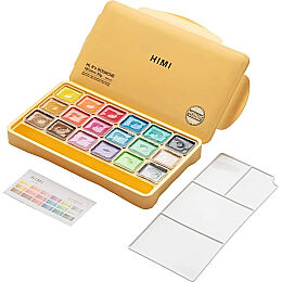 HIMI Jelly Cup Gouache Set Metalik Renk Guaj Boya Seti 18 Renk x 30 gr. (Yellow Case) - 1
