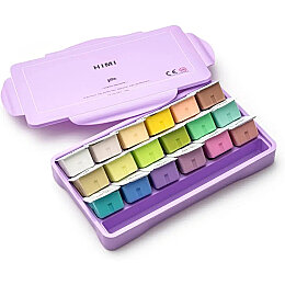 HIMI Jelly Cup Gouache Set Pastel Renkler Guaj Boya Seti 18 Renk x 30 gr. (Purple Case) - HIMI