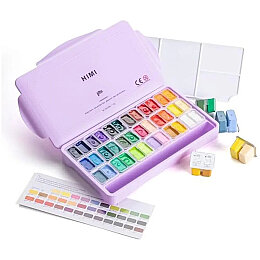 HIMI Twin Cup Gouache Set Guaj Boya Seti 36 Renk x 12 gr. (Purple Case) - HIMI